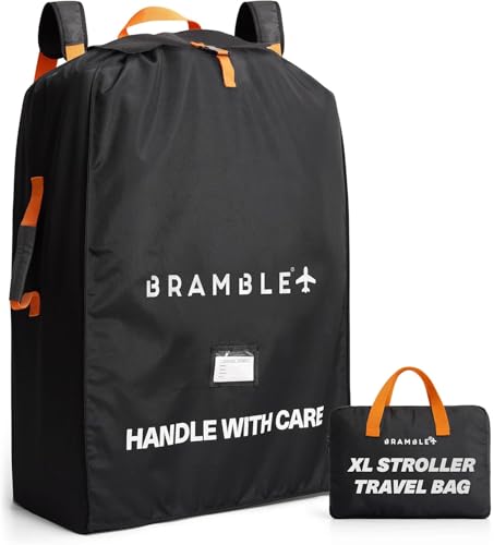 Bramble - Borsa da Trasporto Passeggino Gemellare XL per Aereo Gate Check - Nylon Balistico Idrorepellente con Spallacci Neoprene, Sacca & Finestra ID - 100 x 65 x 40 cm (Nero)