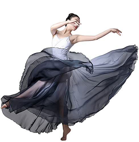 Paotit Women's Lyrical Dance Skirt Long Sheer Swing Wrap Skirt Modern Ballet Costumes For Performance 07-Black #TOP1