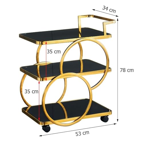 Image of End Table Bar Table 3-Tier Metal Serving Table with Wheels Gold Elegant Home and Restaurant Mobile Cart for Effortless Food Serving Coffee Table for Living Room (Golden White)