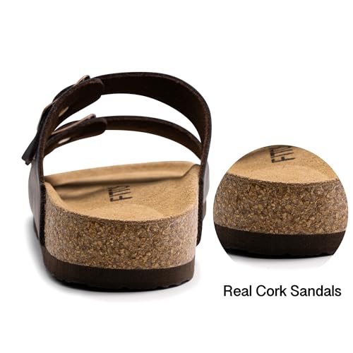 Image of FITORY Mens Sandals, Arch Support Slides with Adjustable Buckle Straps and Cork Footbed Size 7-14.5