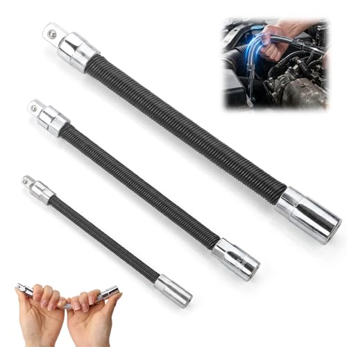 Electric Wrench Sleeve Universal Extension Rod 2026 New Flexible Extended Bar 3/8 1/4 1/2 High Torque Spring Steel Adapter 360 Degree Bendable Shaft for Tight Spaces (Black)