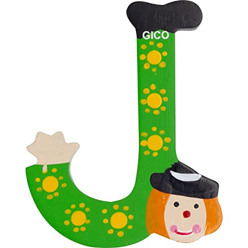 GICO Letras de madera para habitación de los niños, decoración grande para la puerta, payasos divertidos, A-Z, altura aprox. 9 cm, letra de madera 7361 (J)