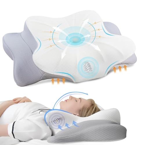 Cervical Neck Pillow - Ergonomic Bed Pillow for Neck Pain Relief Contour Memory Foam Pillow Side Sleeper Pillow for Sleeping Cooling Neck Support Pillows for Back & Stomach Sleepers with Pillowcase