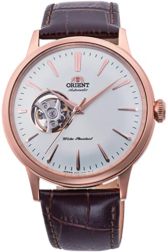 Orient Automatik Herren Armbanduhr aus Edelstahl und Leder in der Farbe Roségold-Weiß-Braun 41mm, Wasserdichtigkeit: 3Bar, RA-AG0001S10B