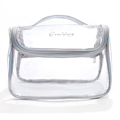 Zeelina Große transparente Tragetasche, PVC, wasserdicht, transparent, Make-up-Tasche, Reisen, Arbeit, Alltag, Stadion, zugelassen, durchsichtige Tasche für Frauen und Mädchen Cover
