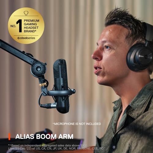 SteelSeries Alias/Alias Pro Mic Boom Arm — For Gaming, Streaming, and Podcasting — 360° Rotation — Desk Clamp — Folding Scissor Design — Hidden Springs — Cable Management — 3/8" and 5/8" Adapters