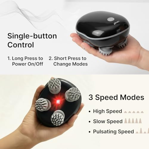 Image of pTron Revivo Z2 Scalp Massager w / 96 Silicon Kneading Points, Detachable Heads, Stress Relief & Relaxation, 3 Speed Modes, Scalp, Body & Head Massager for Hair Growth, Handheld, Rechargeable (Black)