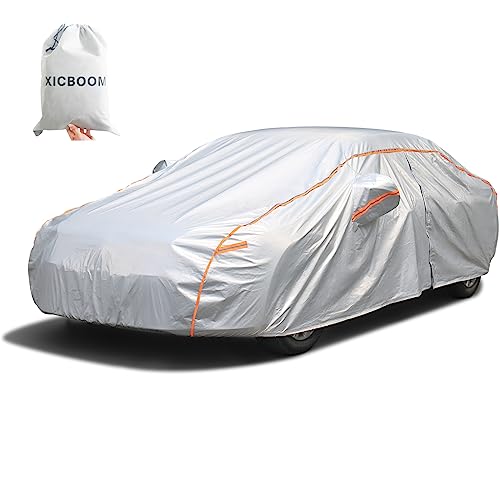 XicBoom Car Cover Waterproof All Weather for Automobiles, Outdoor Full Car Cover Rain Sun UV Protection with Zipper Fit Sedan-Length up to 200''