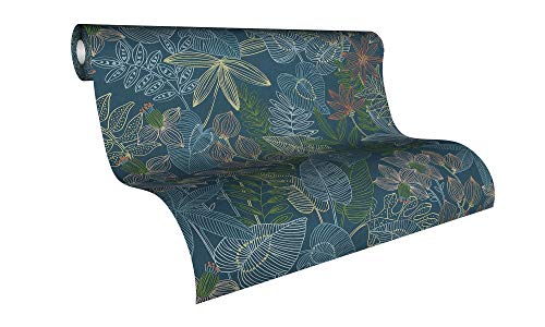 Livingwalls Vliestapete Colibri Tapete in Dschungel Optik 10,05 m x 0,53 m blau grün gelb Made in Germany 366301 36630-1