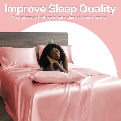 Image of MR&HM Satin Pillowcase for Hair and Skin, Silk Satin Pillowcase 2 Pack, King Size Pillow Cases Set of 2, Silky Pillow Cover with Envelope Closure (20x40, Blush)