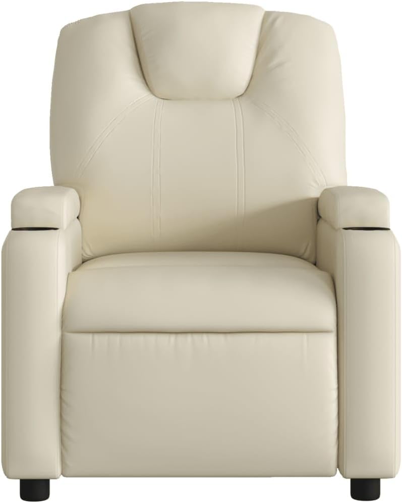 vidaXL Cream Faux Leather Wingback Recliner Chair - Manual Recline Armchair for Living Room, Home Theater with Cup Holders