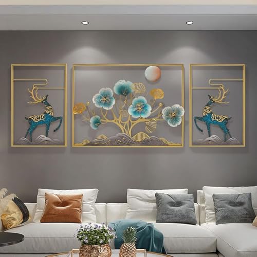 Image of Big Handcrafted Metal Modern Wall Art Multicolor Deer Frame Large Unique Modern Accent for Stylish Interiors Wall Art for Home Decor, Living Room, Bedroom & Office
