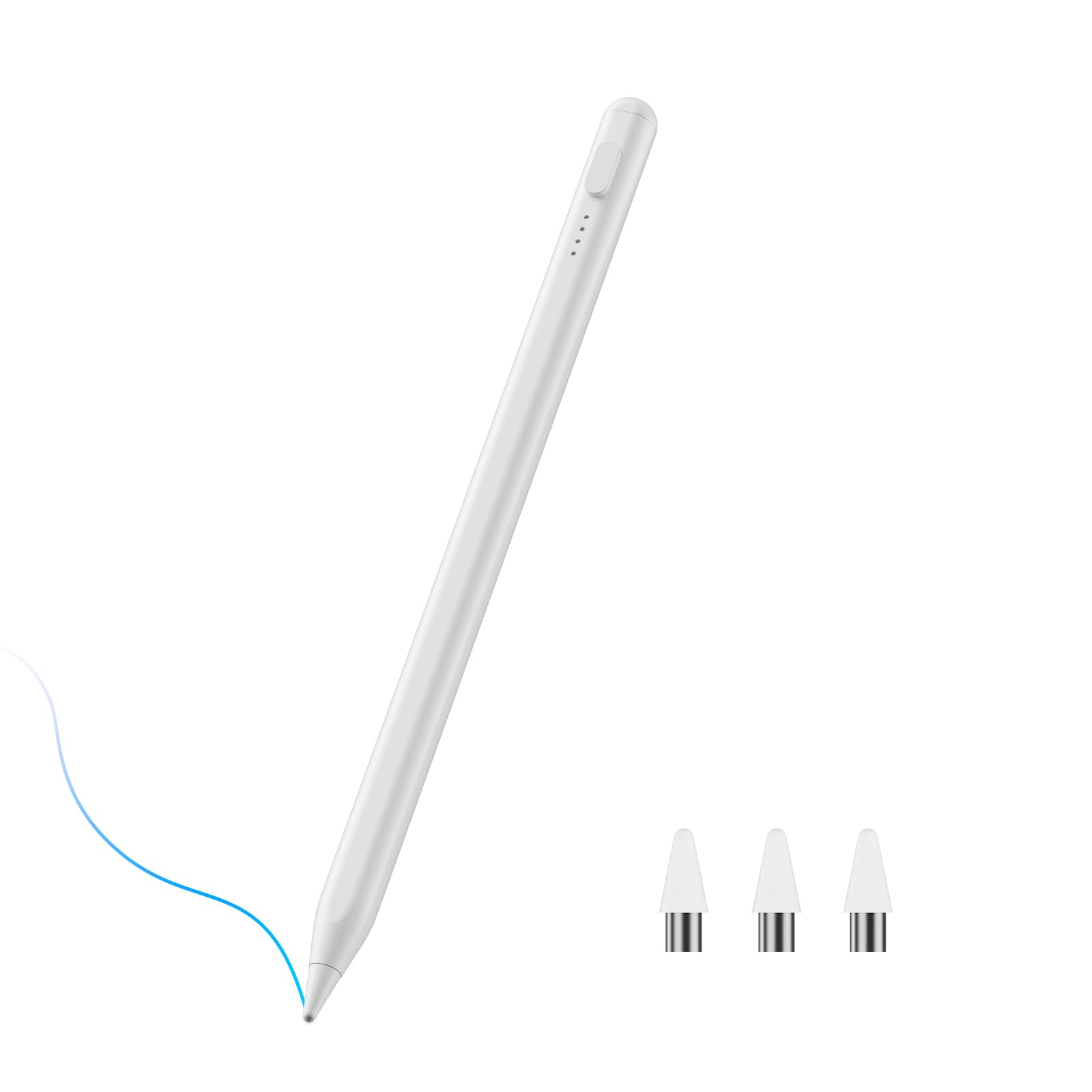 【全機種対応 急速充電】スタイラスペン タッチペン 超高精度 誤ON&OFF防止 電量表示 type-C急速充電 磁気吸着機能対応 12g超軽量 耐久性 極細 3つ交換用ペン先付き Pad・Phone・Android・スマホ・タブレット用ペンシル ホワイト 日本語取扱説明書付き