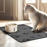 Napfunterlage Katzen Futternapf Unterlage 50x35cm, wasserdichte Haustier Futtermatten rutschfeste Unterlage Katzennapf Fressnapf Futtermatte Katzenfutter Futternapf Matte(Grau)