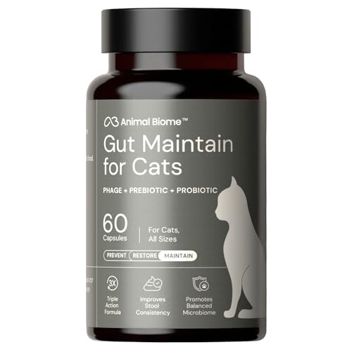 Image of Animal Biome Cat Pre and Probiotic, S Boulardii, Gut Maintain, 60 Capsules | Triple-Action Cat Probiotics, Prebiotics & Phage Supplements for Gut Health, Hairballs, Diarrhea Support, Open as Food Topper