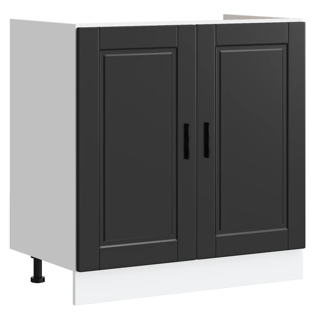 vidaXL Spülenunterschrank Porto Schwarz 80x46x81,5 cm Holzwerkstoff, Küchenunterschrank, Unterschrank für Küche, Küchenzeile, Küchenschrank