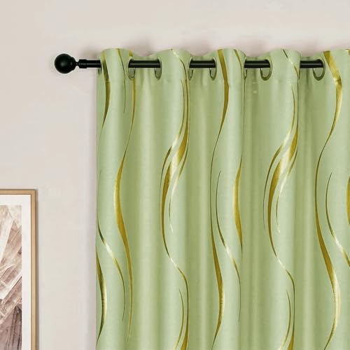 MYRU Yellow Green Wave Pattern Curtains