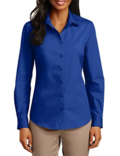 Port Authority Women's Long Sleeve Carefree Poplin Shirt, True Royal, Medium #TOP28