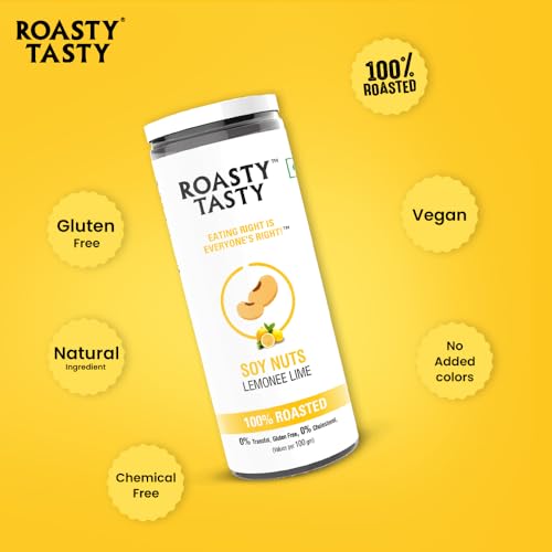Image of Roasty Tasty Roasted Soy Nuts Snacks | Lemonee Lime | Crunchy & Tasty Snacks | Zero Cholesterol, Gluten-Free | Healthy Roasted Namkeen Snacks | Roasted Snack, Not fried Snack I Snack for Weight Loss I Protein Snack I Healthy Snacks | Pack of 1 - 150g