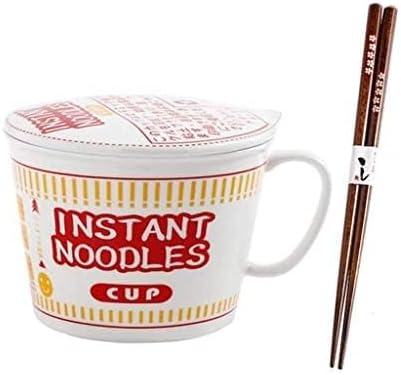 TJOUL Ramen Bowl Set Japanese Ceramic Instant Ramen Noodle Bowl with Handle and Lid Deep Soup Bowl Ceramic Soup Mug for Office College Dorm Room Instant Cooking(Size:M Color:Red)