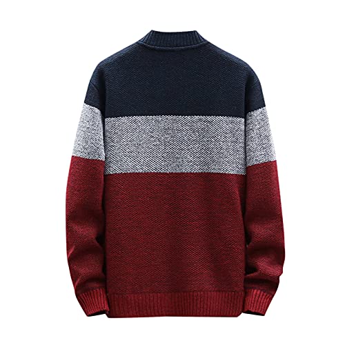 Forros Polares para Hombre, Cárdigan de Punto con Bolsillos para Hombre, Informal, Ajustado, con Cremallera, Cuello levantado, Bloque de Color, Rayas (XL)