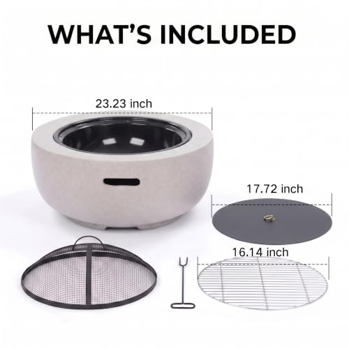 Image of Round Wood Burning fire Pit Outdoor Fireplace for Patio-23 Gray