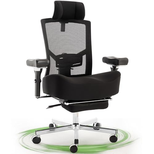 Image of Big and Tall Office Chair 700lbs with Ergonomic W Wide Thick Seat Cushion, Oversized Mesh Desk Chair with Adjustable Lumbar for Heavy People, Computer Chair with 4D Armrest Headrest Footrest