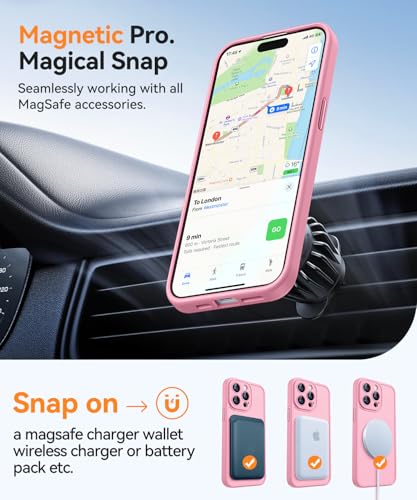 Image of CANSHN Magnetic Compatible with iPhone 15 Pro Case, Upgraded [Full Camera Protection] [Compatible with Magsafe] [Translucent Matte] Shockproof Protective Phone Case Cover 6.1 Inch - Pink