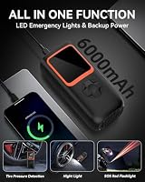 Elektrische Luftpumpe - 6000mAh & 150PSI Fahrradpumpe für Autoreifen mit Manometer & LED-Licht, 2X schnellere Aufblasung Mini Kompressor für Auto Fahrräder, Motorra – Ansicht 6