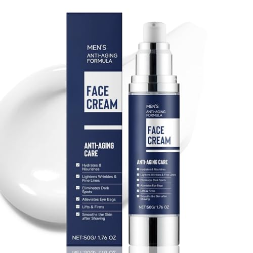 6 in 1 Mens Face Cream & Moisturiser - Anti Aging Face Cream - Skin Tightening Formula Reduces Fine Lines Wrinkles Eye Bags, Firms & Soothes After Shave Lotion for Men with Collagen Hyaluronic Acid