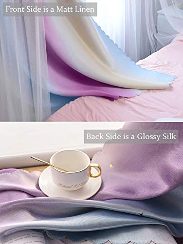 Image of Yancorp Room Darkening Light Blocking Pink Curtains White Sheer Lace Detachable Bow Ties Kids Room Decor Ombre Drapes Star Double Layer Window Panels Bedroom Living Room (Pink Blue, W52 X 96 inch)