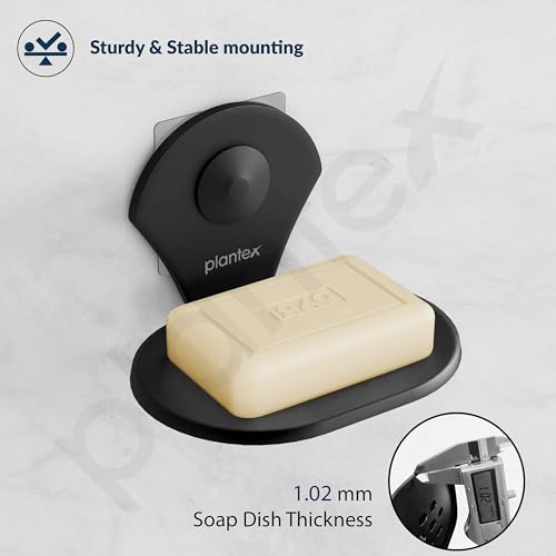 Image of Plantex Royal Self Adhesive Stainless Steel Soap Holder for Bathroom /Soap Dish /Soap Stand /Bathroom Accessories - (Black)