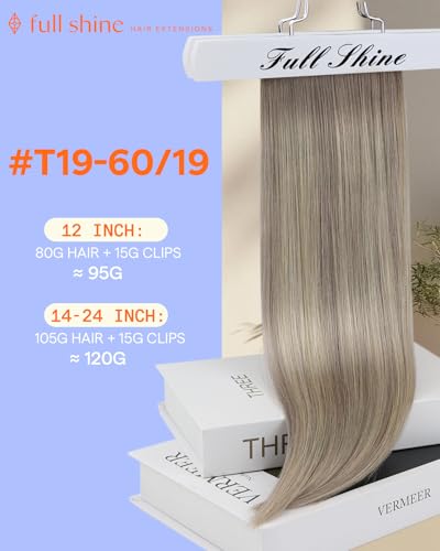 Image of Full Shine Clip in Human Hair Extensions, Balayage Grey to Platinum Blonde | Remy Hair Clip in Extensions, for Holiday Party, for Highlights, 22 Inch 7 Pcs 120g
