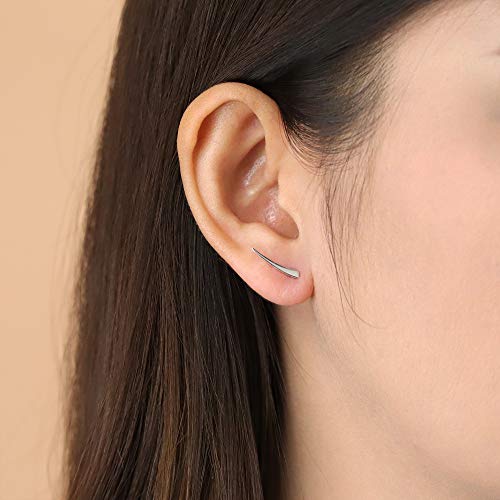 Boma Jewelry Sterling Silver Minimalist Long Curved Pointed Bar Ear Crawler Stud Earrings3