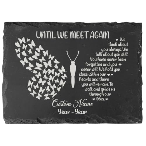 Memorial Stone Personalized - Until We Meet Again Slate Garden Stepping Stones, Sympathy Gifts for Loss of Loved One, in Loving Memory Plaque (DS2)