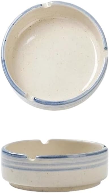 Ash Tray Round Blue Line Ashtray Ceramic Ashtray Simple Tabletop Ashtray, for Home Tabletop Office Patio Outdoor Balcony etc（6PC） Outdoor Ashtray