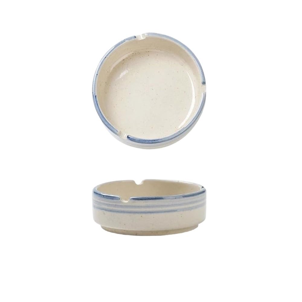 Indoor Decorative Round Blue Line Ashtray Ceramic Tabletop, for Home Office Patio Outdoor Balcony for Desktop