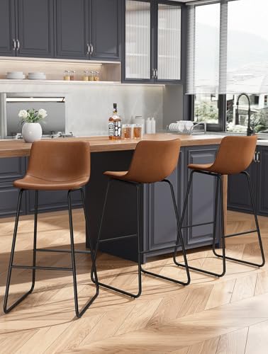 Image of REONEY Bar Stools Set of 3, 30 inch Faux Leather Counter Stools, Dark Brown