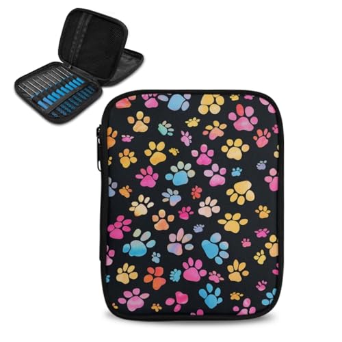 Bivxisrvo Dog Paw Crochet Hook Case with Web Pockets Crochet Storage Organizer Portable Knitting Needle Case for Carrying Circular Knitting Needles,Crochet Hooks,Knitting Accessories,Sewing Tools