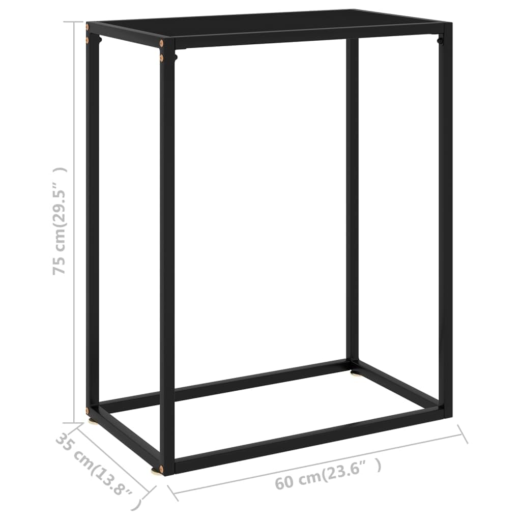 Stolik konsolowy, czarny, 60 x 35 x 75 cm, płyta ze szkła hartowanego, malowana proszkowo rama stalowa, nowoczesny stolik pomocniczy do salonu, korytarza, przedpokoju, solidne wzornictwo