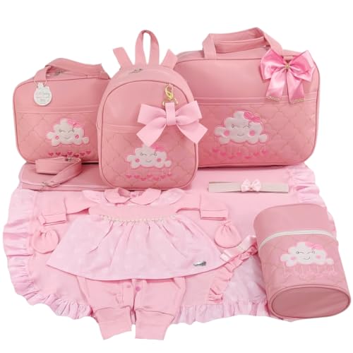 KIT BOLSA MATERNIDADE 5 PEÇAS NUVEM + SAIDA DE MATERNIDADE MENINA