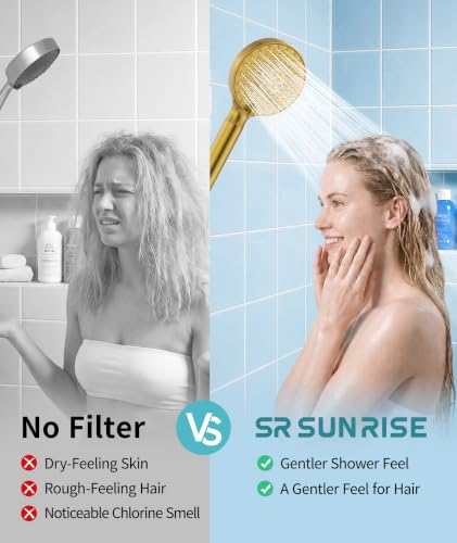 Image of SR SUN RISE Filtered Shower Head with Handheld High Pressure 9 Spray Mode Showerhead Detachable Shower Head Water Softener Filters 1 Filter Brushed Gold