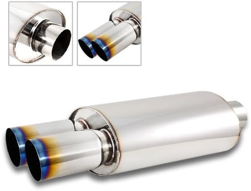 3" Dual Burnt Flat Tip DTM 3" Inlet T-304 Stainless Exhaust Muffler