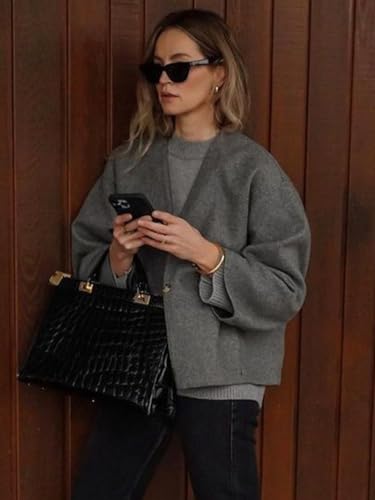 HOTIAN Women Cropped Wool Blend Coats Long Sleeve Coat Jacket Peacoat Fall Winter Outwear Overcoat4