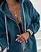 CHICME Womens Lightweight Jacket Casual Zip Up Hoodies Striped Cuffs Coat with Drawstring Pockets Drop Shoulder Asymmetrical Hem for Spring and Fall-Turquoise Blue-S