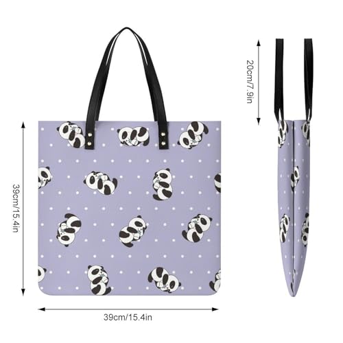 Sac à main panda à pois blancs grand tote bag au design graphique original de 39x39cm