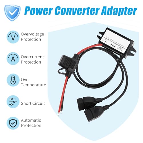 12V auf USB,12V auf 5V USB-Adapter,DC Buck-Konverter-Modul 3A 15W DC auf DC Auto-Stromwandler Adapter mit Sicherung (DualUSB)