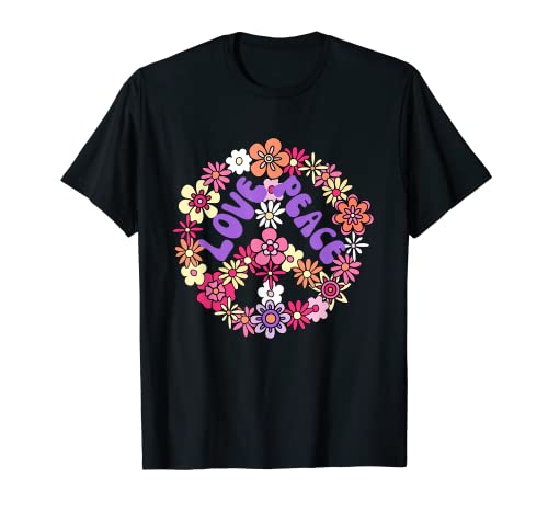 Retro Colori Peace Sign Love Shirt anni '60 anni '70 Tie Dye Hippie Maglietta