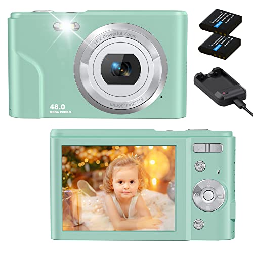 Digitalkamera mit Autofokus 1080P FHD für Kinder - 48MP Vlogging Kamera Kompaktkamera 2,4 Zoll, Full HD 1080P Wiederaufladbare elektronische Vintage-Kamera für Studenten, Teenager, Kinder Cover