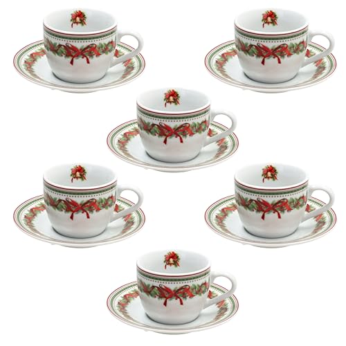 Tognana, Confezione 6 Tazze Caffè Con piatto Cc 80 Christmas Eve, Porcellana, Multicolor